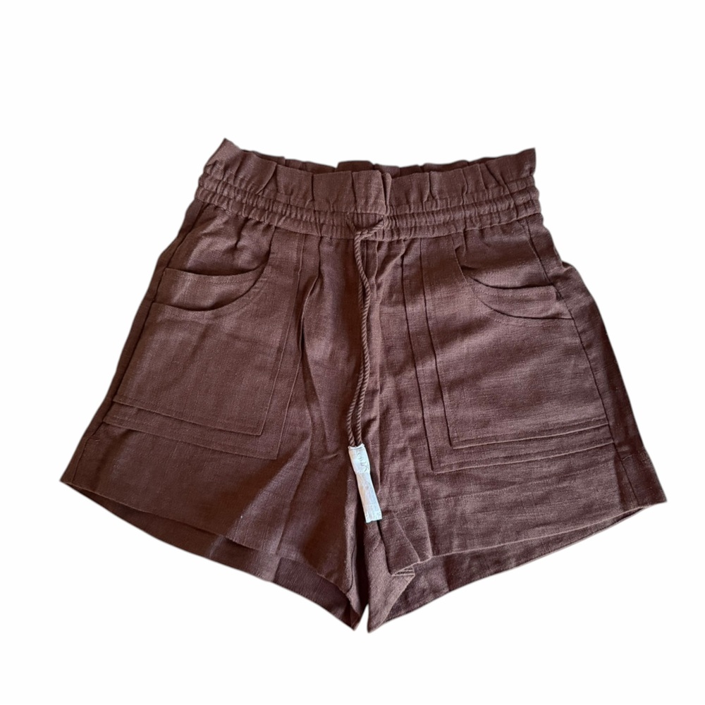 NWT Linen-Blend Crop Top & Drawstring Shorts Set in Chocolate Brown Size Small - Picture 5 of 15